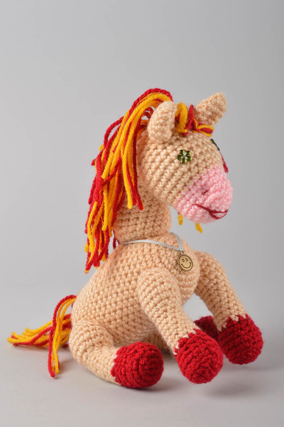 Häkel Kuscheltier handmade weiches Kuscheltier Geschenk für Kinder Pferd lustig foto 3
