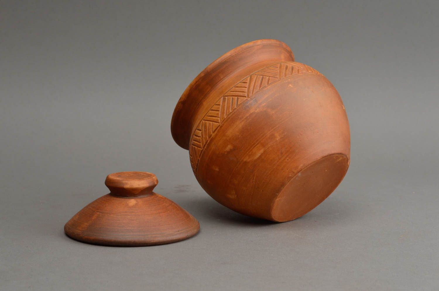 Pot à sucre en argile fait main poterie originale avec couvercle ethnique photo 4