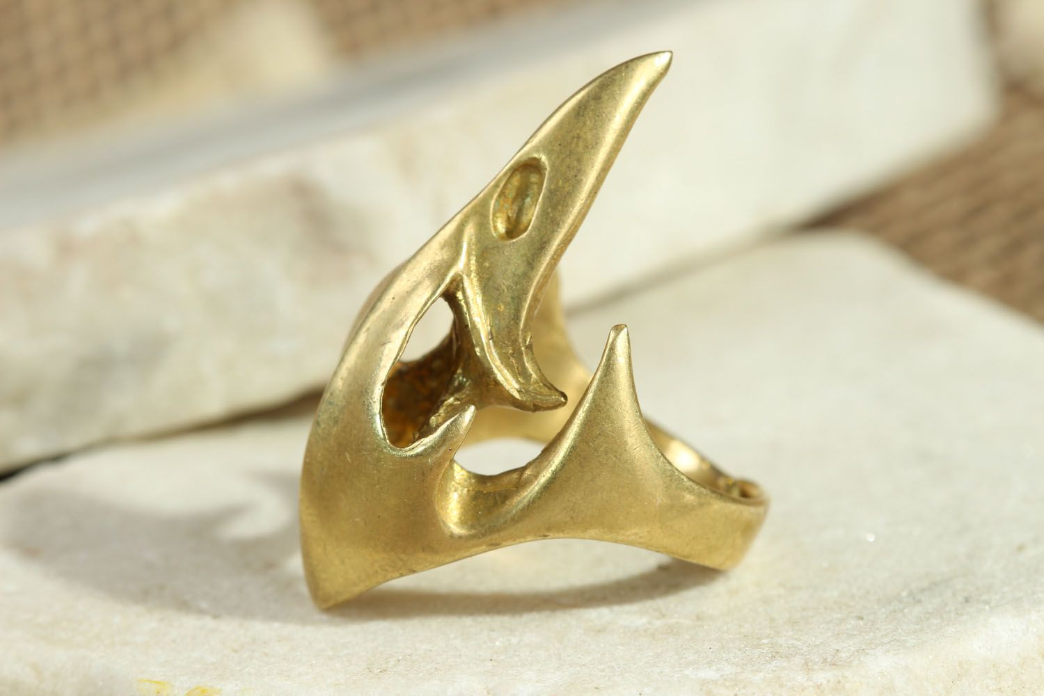 Anel de bronze feito à mão Crânio do corvo foto 2
