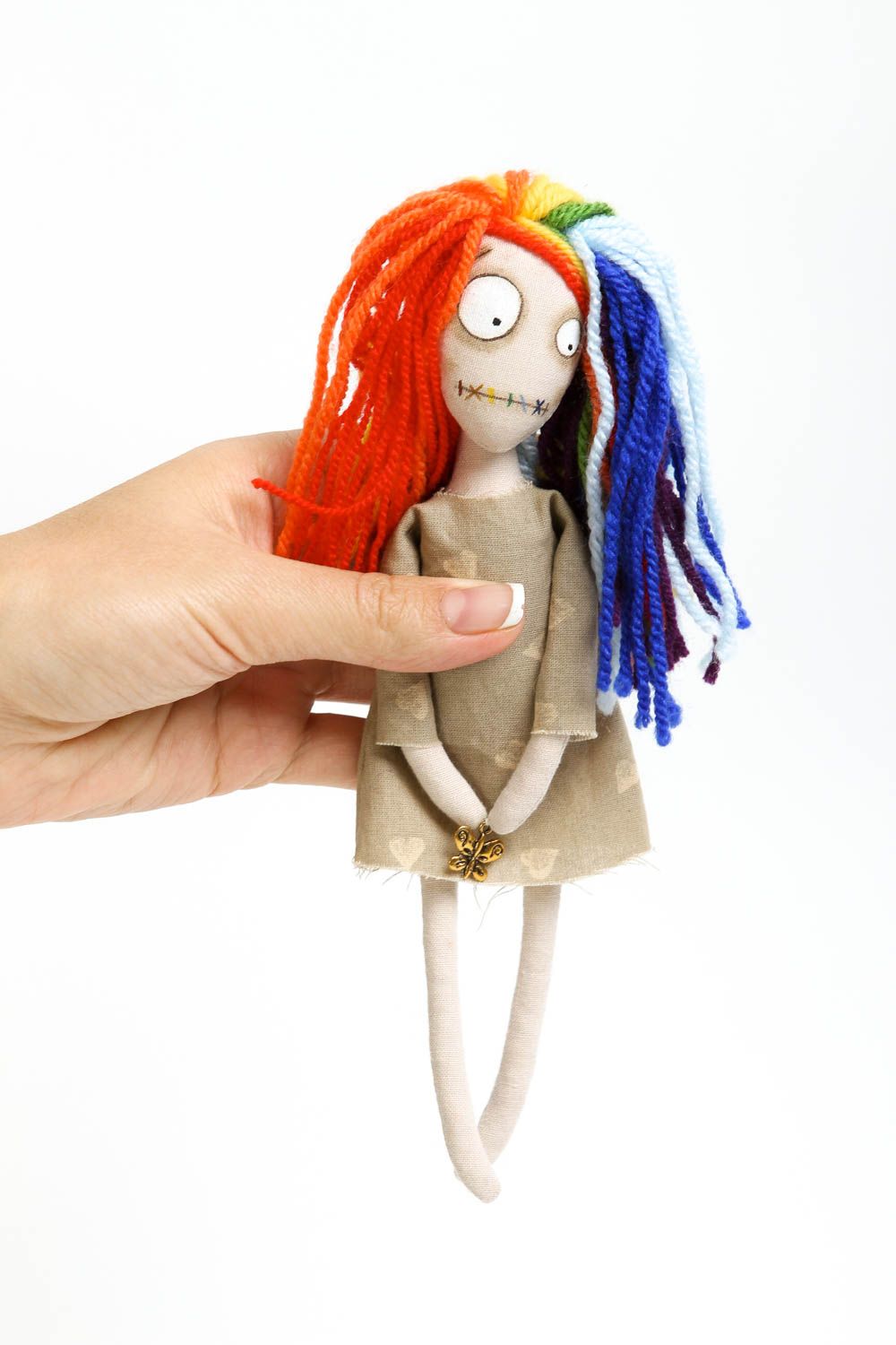Кукла ручной работы кукла из ткани авторская кукла с радужными локонами фото 5