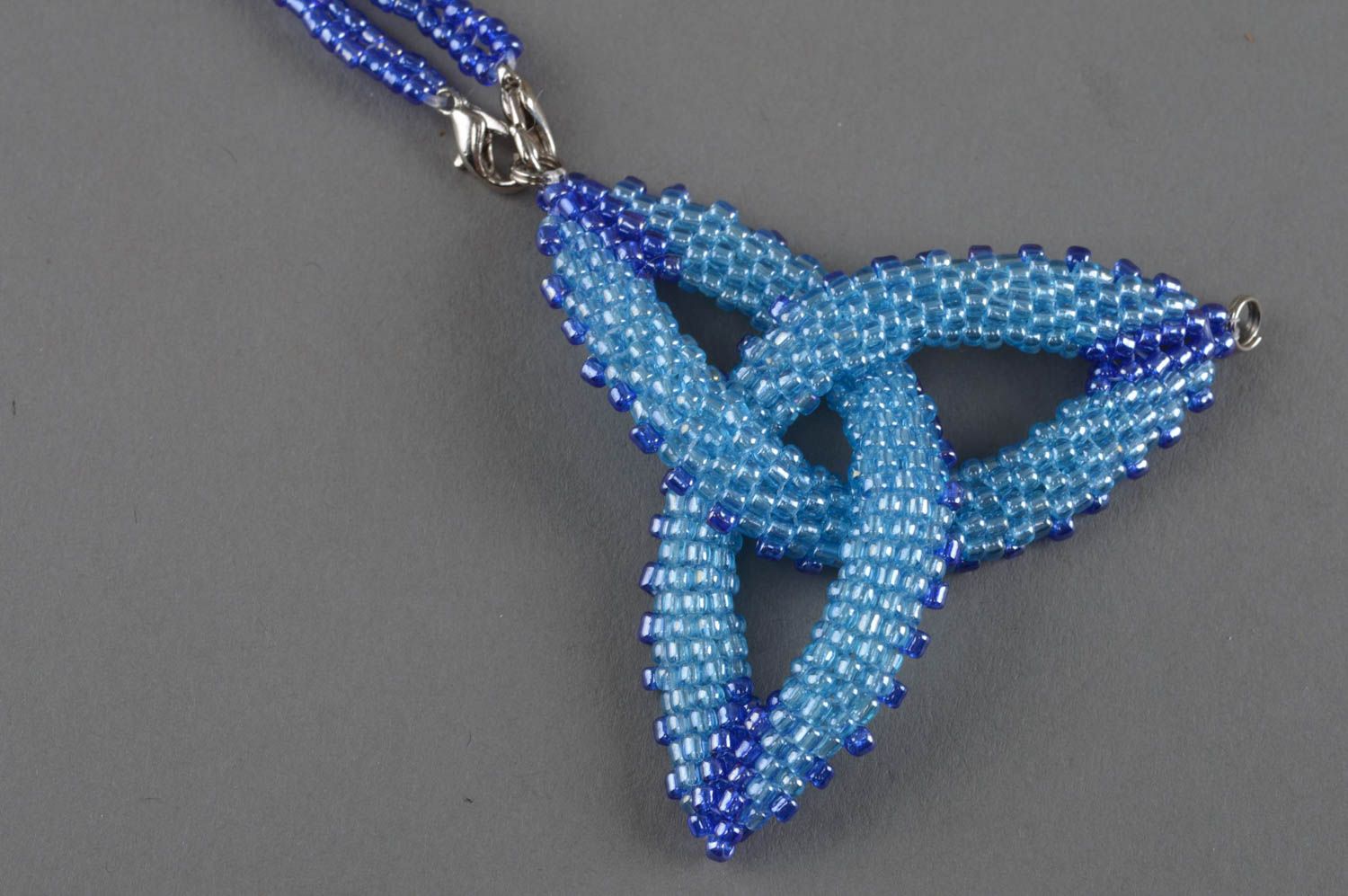 Handmade pendant seed beads accessory designer jewelery blue beaded necklace photo 3
