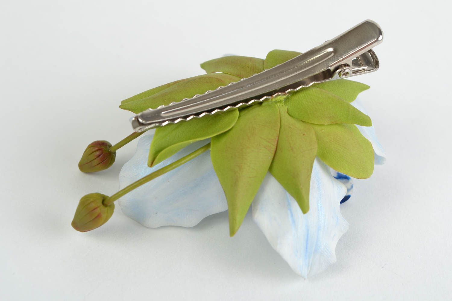 Handmade designer blue cold porcelain flower brooch hair clip Orchid photo 5