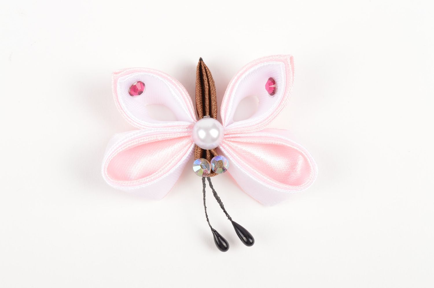 Детская резинка handmade аксессуар для волос резинка из лент Розовая бабочка фото 4