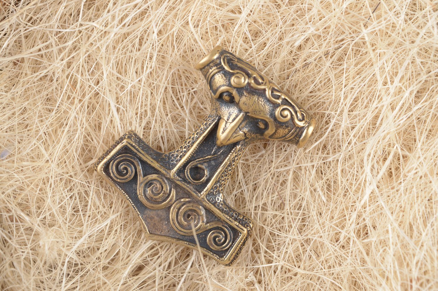 Bronze pendant handmade bronze jewelry metal pendant on cord ethnic jewelry photo 1