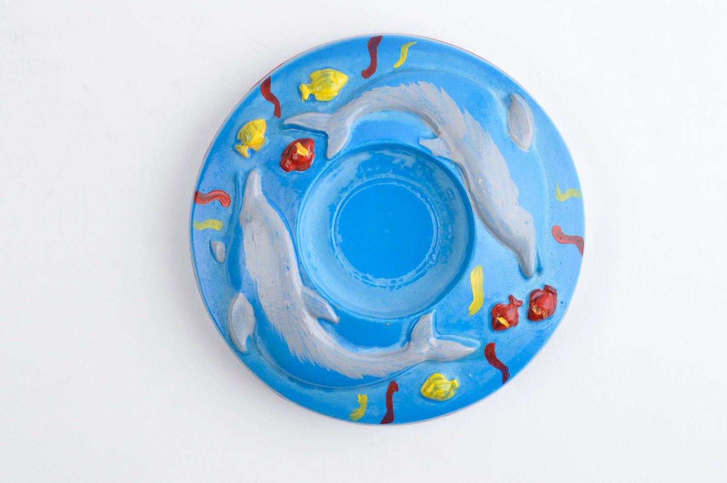 Подсвечник ручной работы круглый голубой подсвечник из гипса креативный подарок фото 4