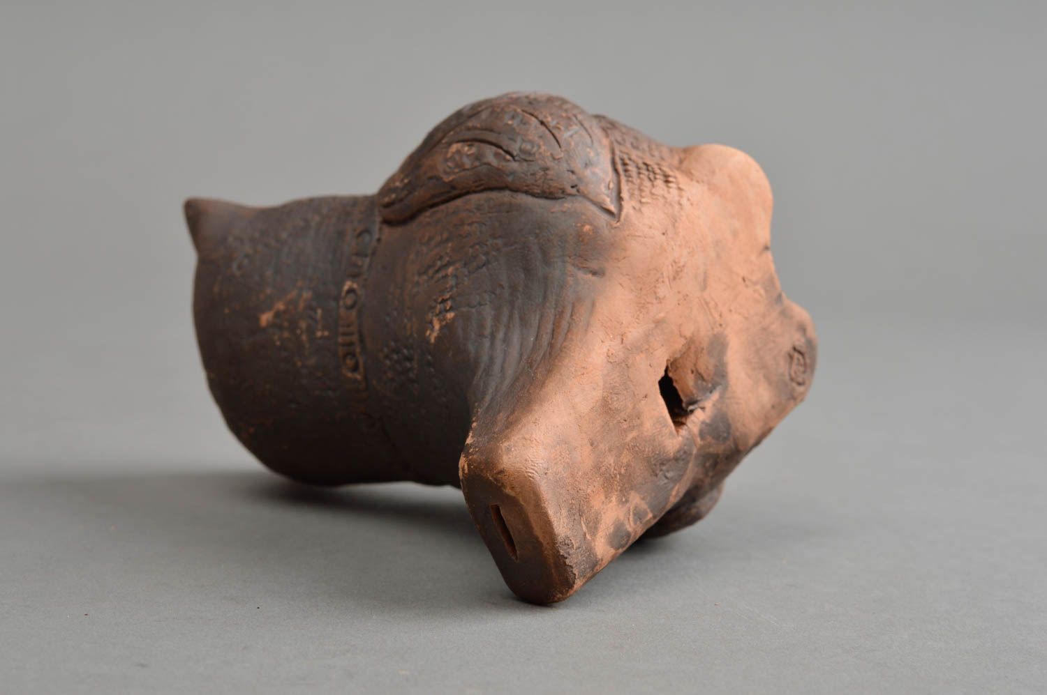 Sifflet en céramique brun en forme de hibou jouet populaire fait main original photo 4