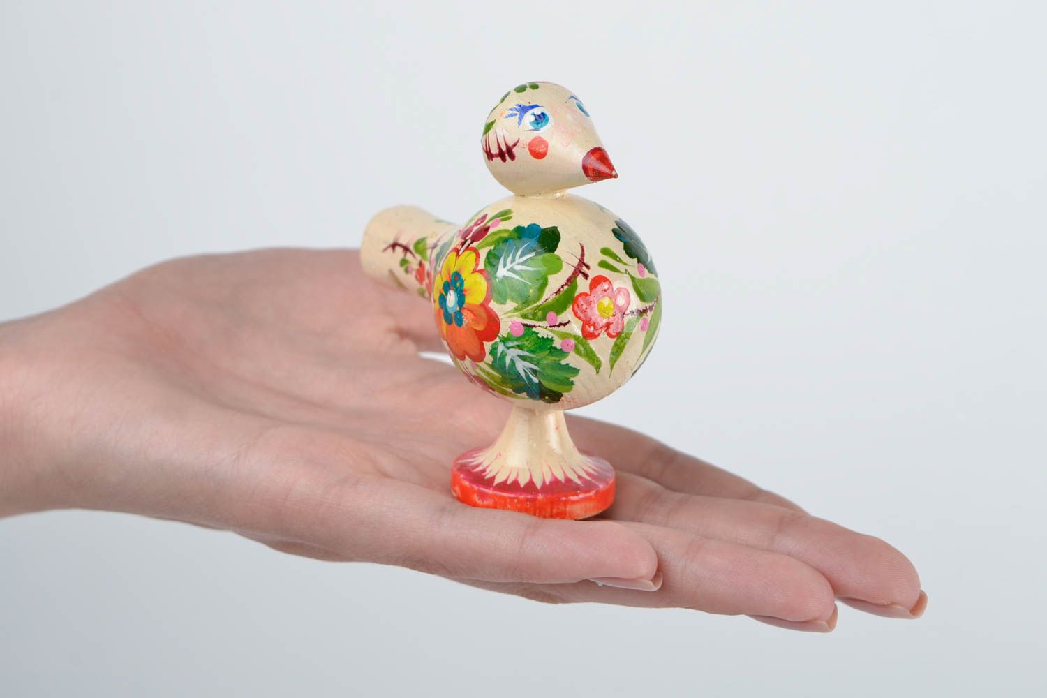 Sifflet jouet fait main Instrument de musique Figurine oiseau en bois peinte photo 2