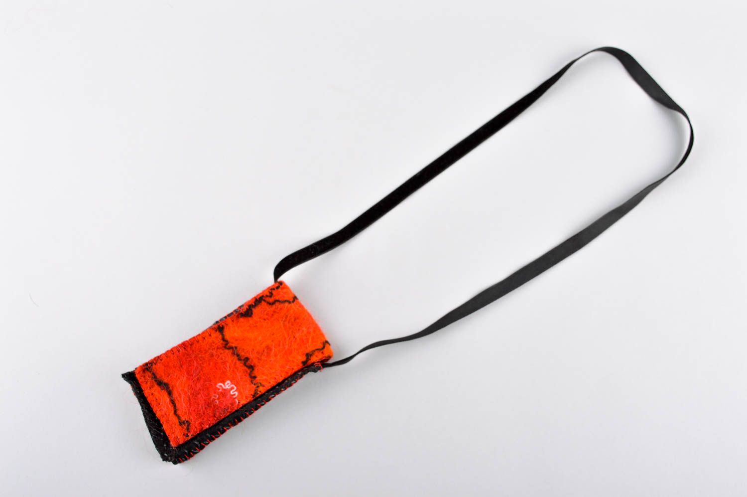 Pochette de téléphone fait main Housse portable orange-noir Accessoire mobile photo 3