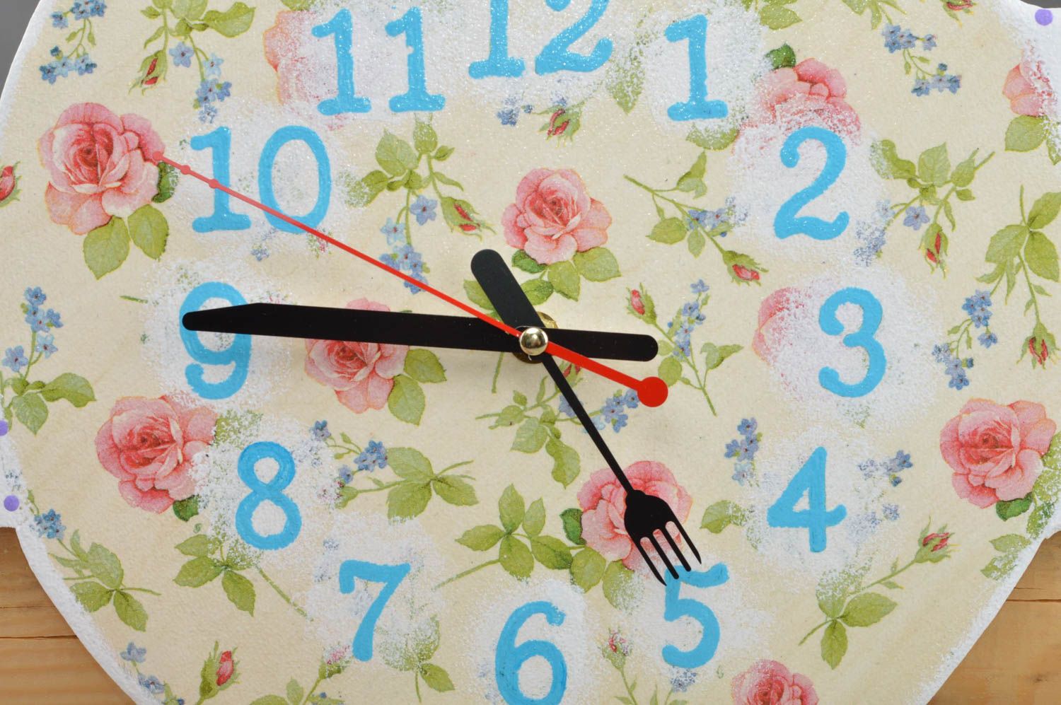 Horloge murale théière à motif floral en contreplaqué faite main originale photo 2