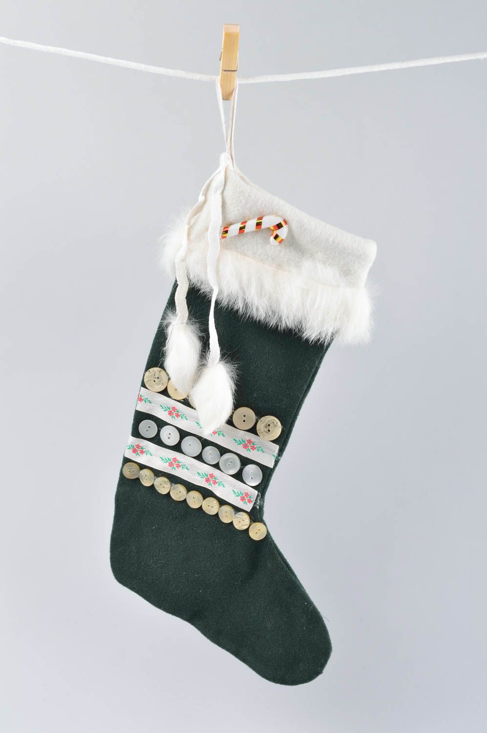 Новогодняя игрушка хэнд мэйд новогодний носок с петелькой игрушка на Рождество фото 1