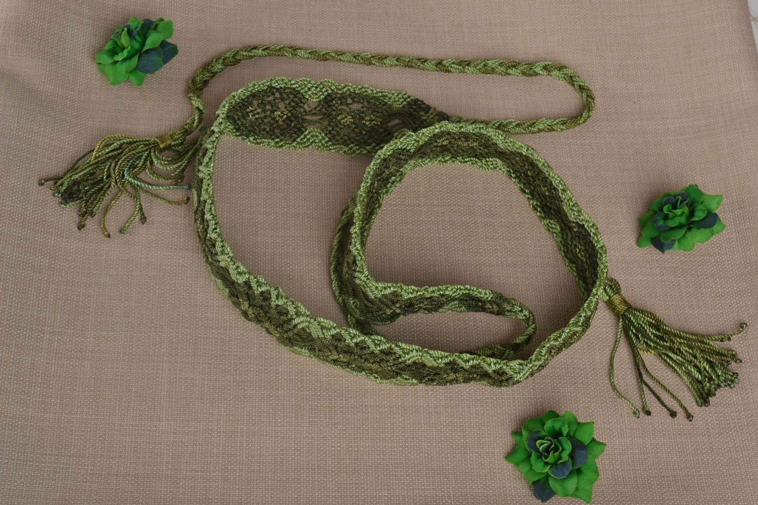 Beautiful green handmade belt stylish woven belt designer unusual accessory photo 1