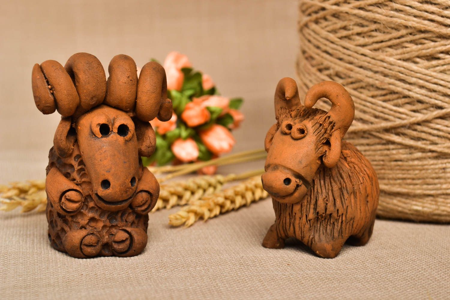 Handmade figurine set of 2 items clay statuette decorative use only gift ideas photo 1