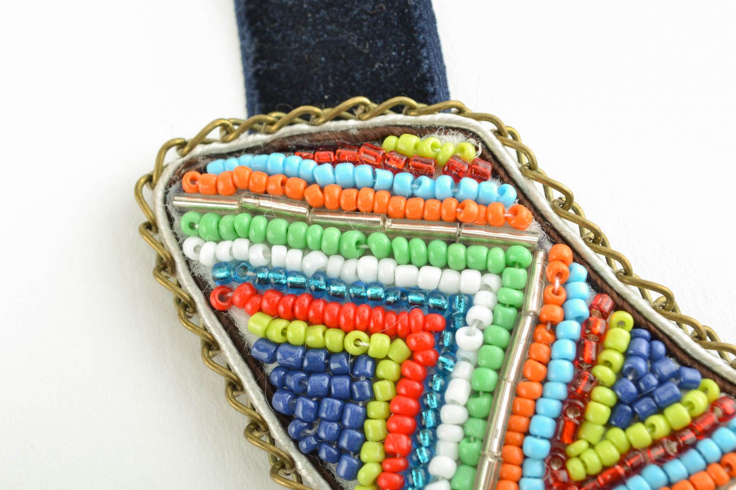Beaded necklace with velvet ribbon photo 2