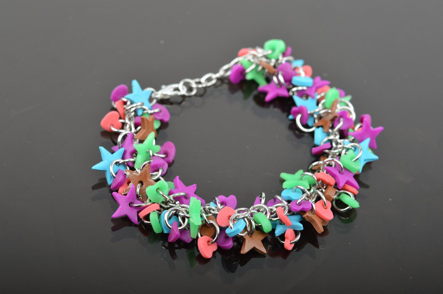 Bright multi-colored stylish handmade polymer clay wrist bracelet photo 2