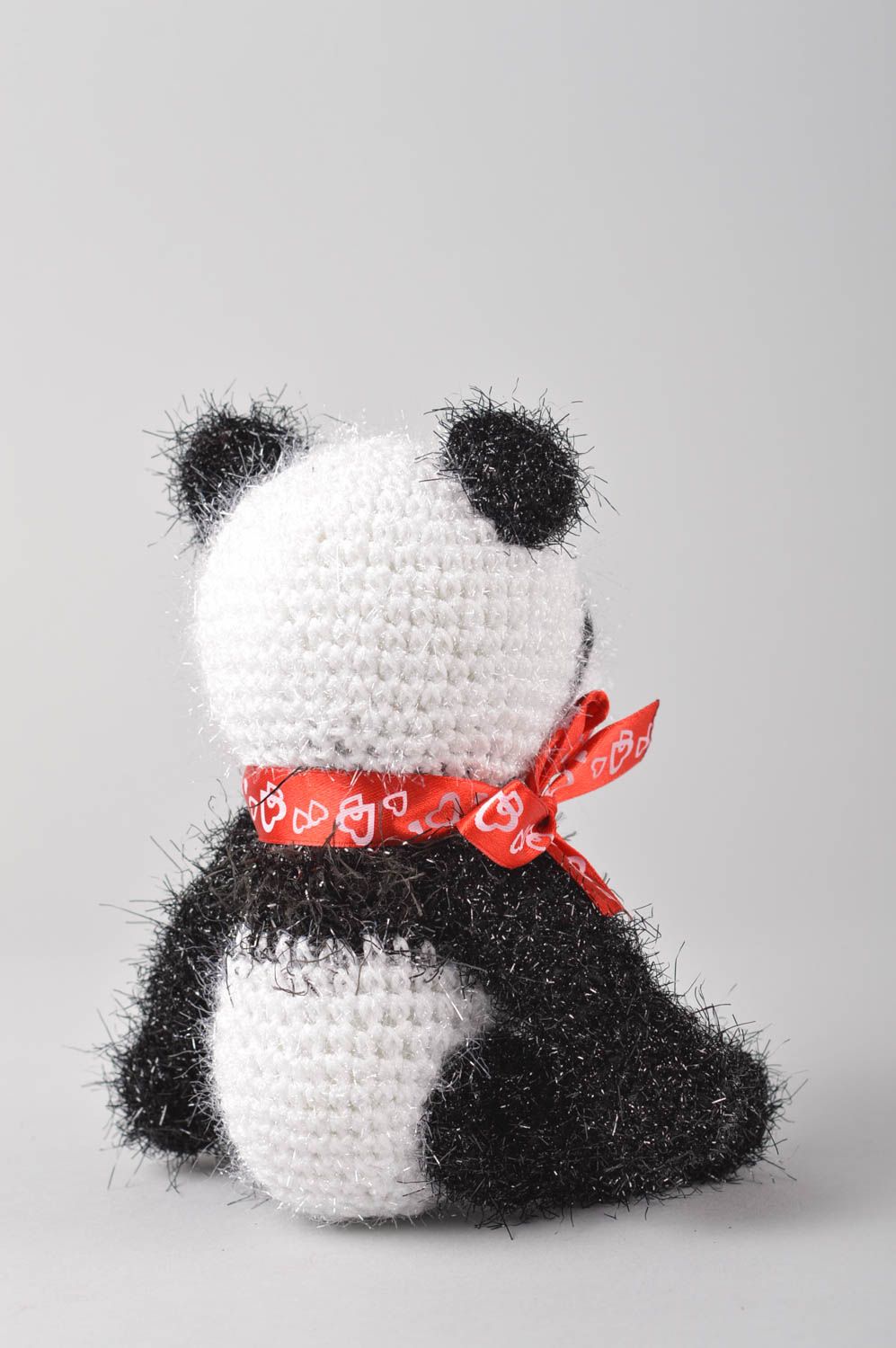 Peluche panda Jouet fait main tricoté au crochet avec noeud Cadeau pour enfant photo 2