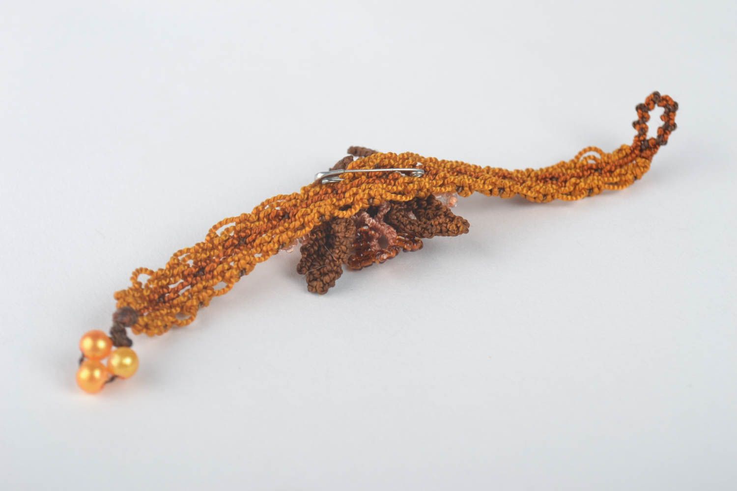 Bracelet textile Broche fait main universel macramé marron Accessoire femme photo 4
