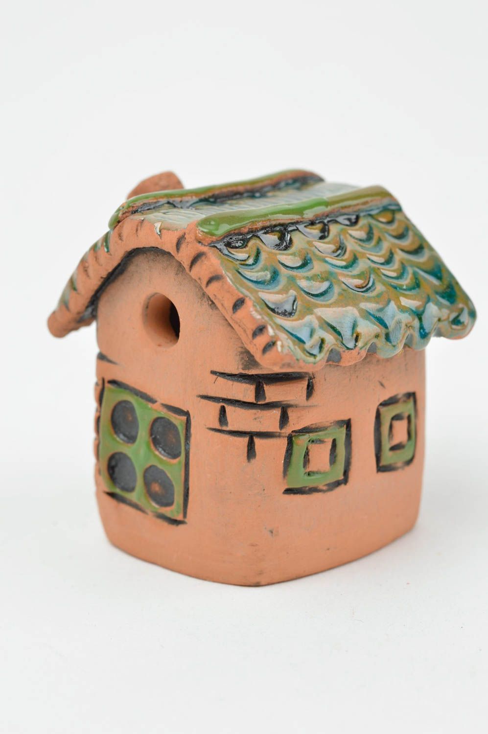 Maisonnette miniature céramique brun-vert peinte jolie originale faite main photo 2