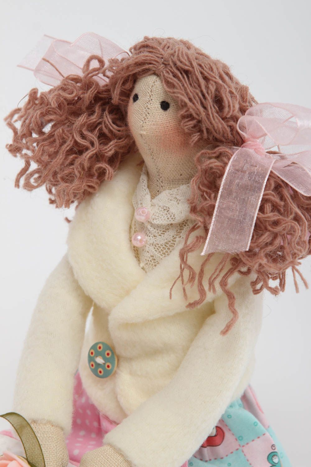 Muñeca artesanal de lino y forro polar decoración de interior juguete decorativo foto 3