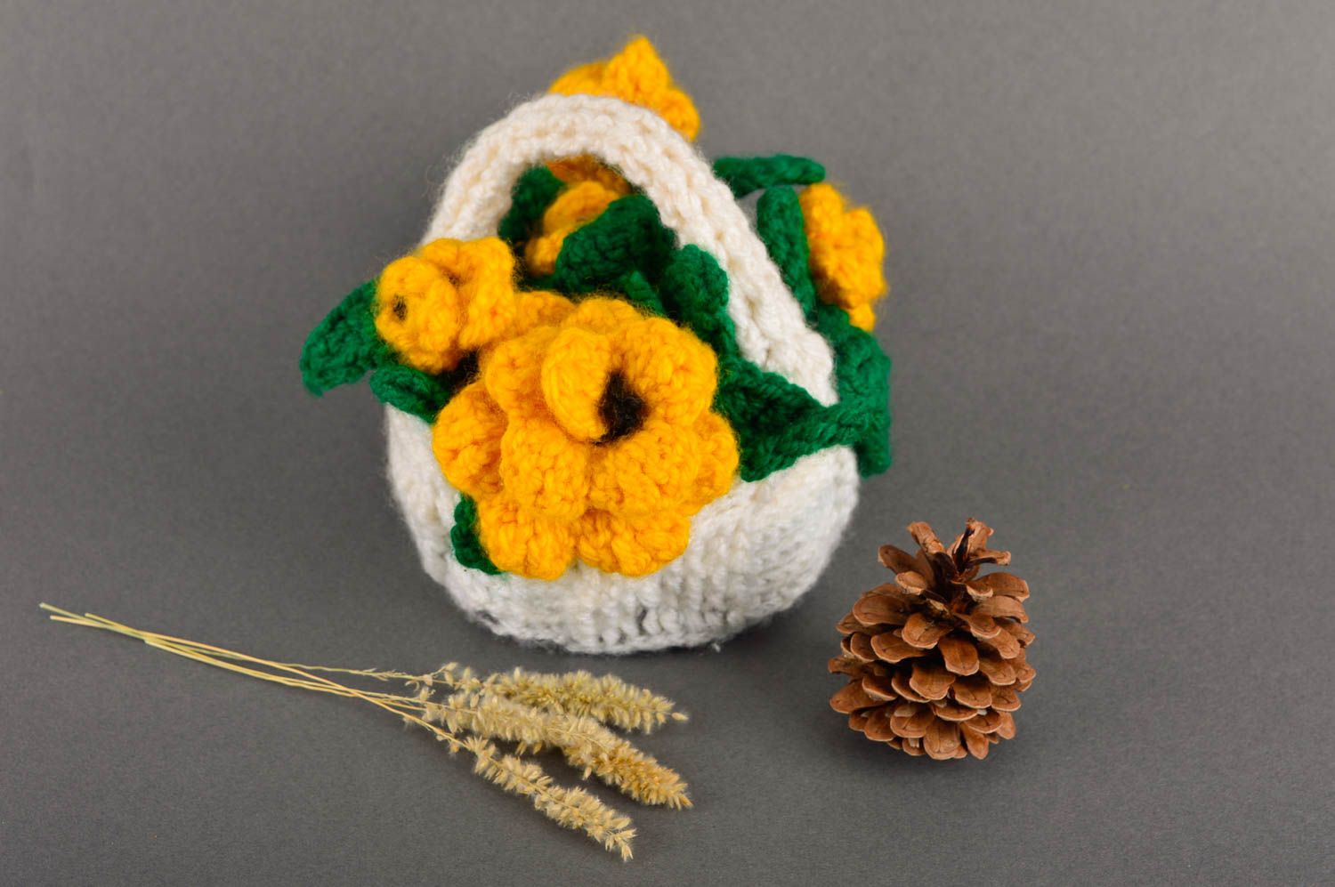 Panier au crochet fait main Corbeille décorative avec fleurs jaunes Déco maison photo 1