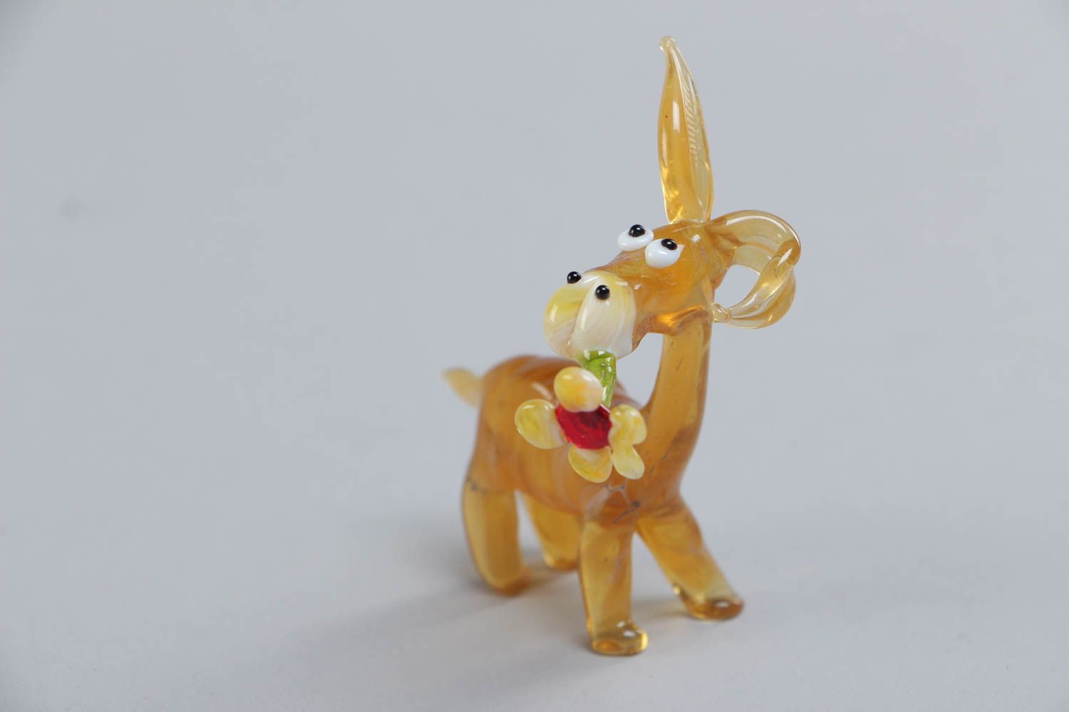 Handmade collectible lampwork glass miniature animal figurine of donkey photo 3