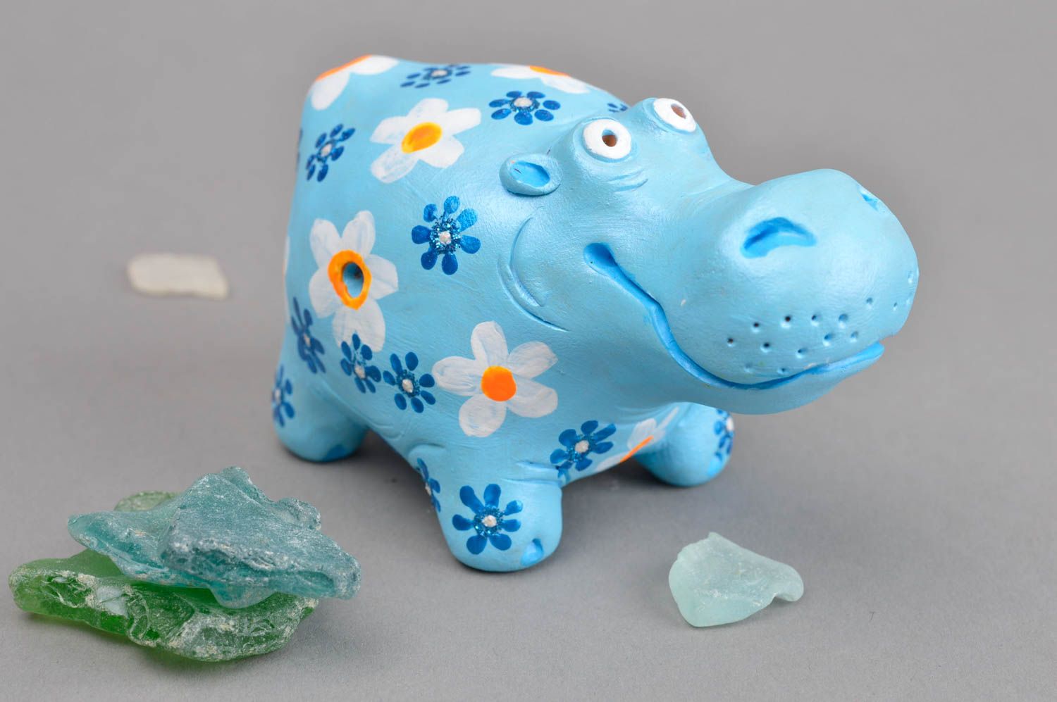 Sifflet jouet fait main Instrument de musique Figurine hippopotame bleue photo 1