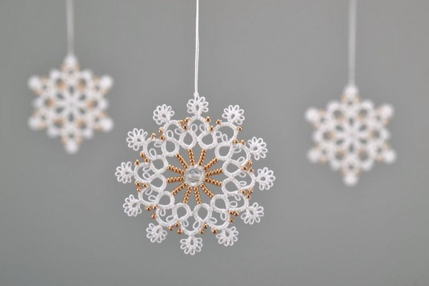 New Year's tree hanging decoration made of cotton Snowflake photo 1