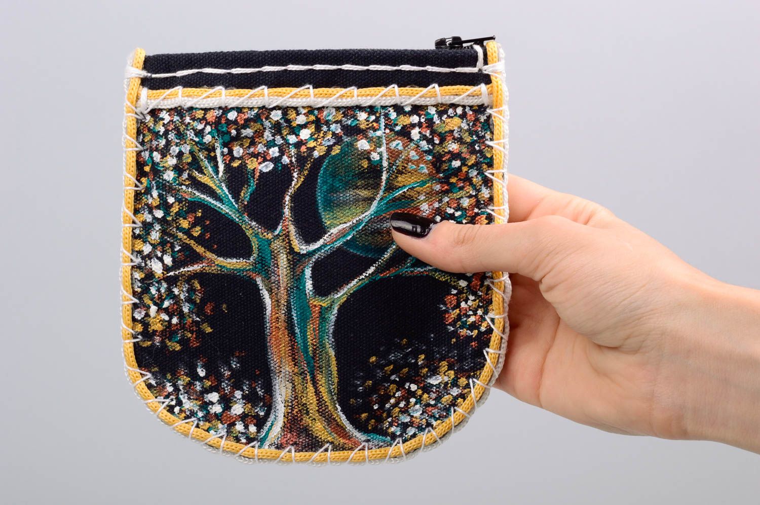 Portefeuille textile fait main original peint 2 compartiments pour fille photo 3