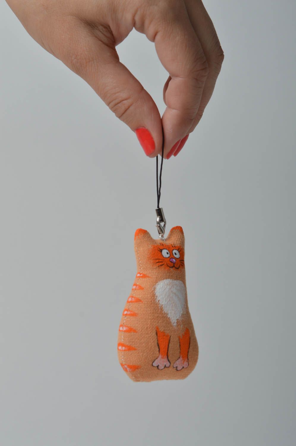 Porte-clés chat fait main Bijou de portable peint en coton Accessoire design photo 2