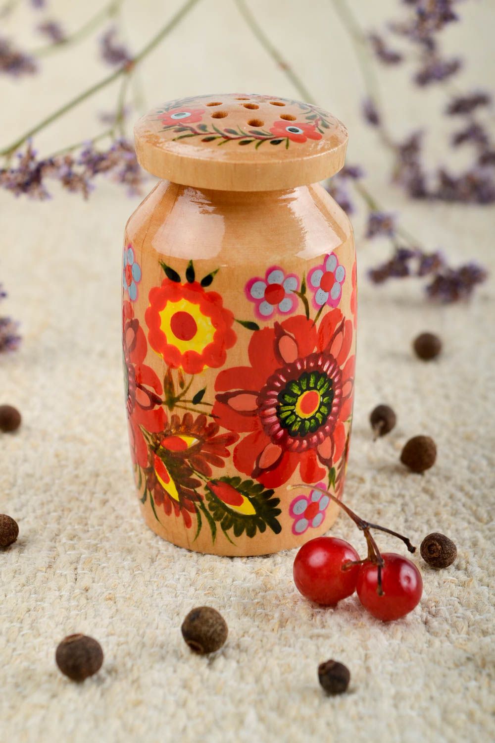 Handmade Salz Dose aus Holz mit Blumen Küchen Zubehör Aufbewahrung Gewürze  foto 1