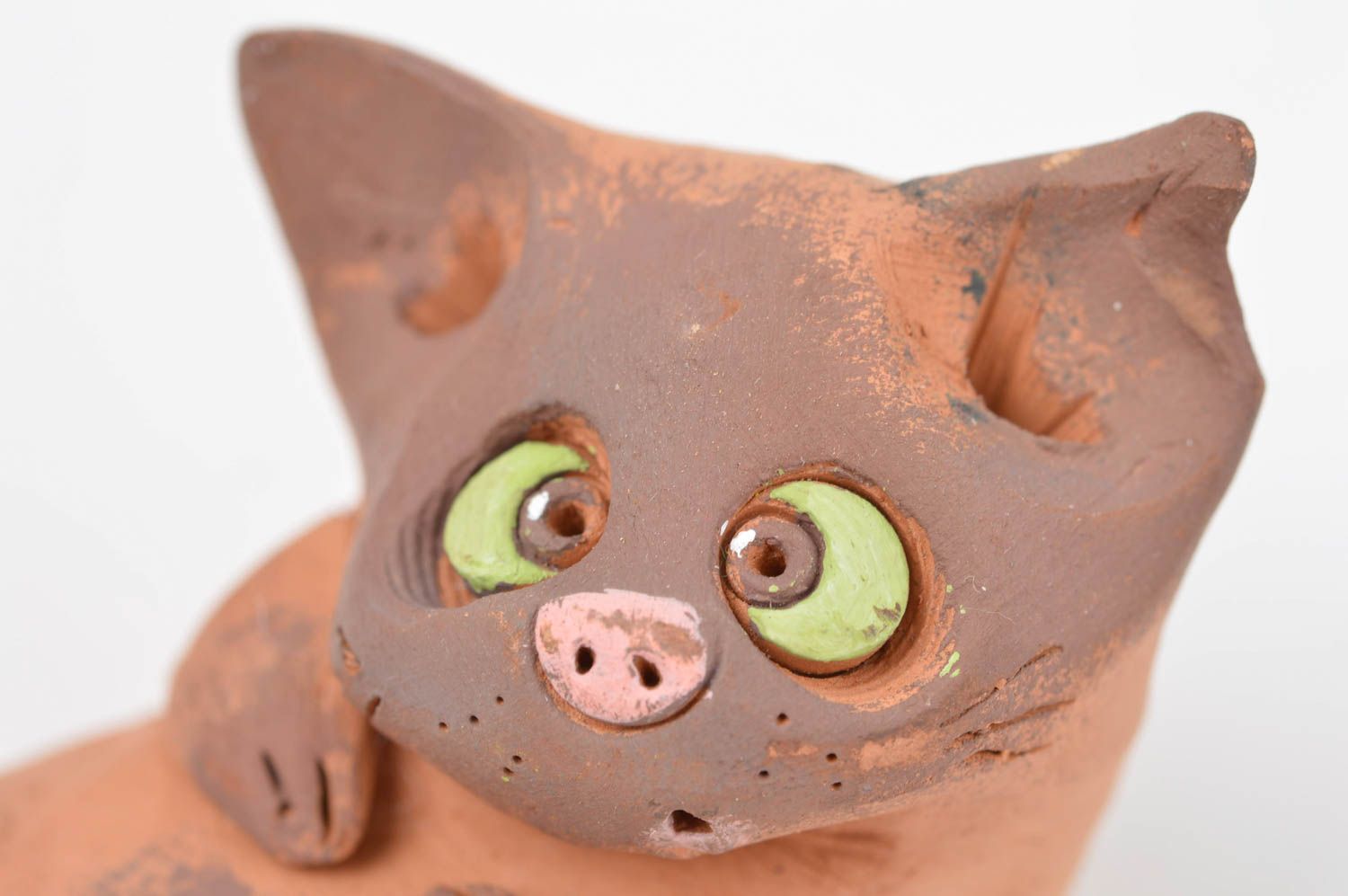 Figurine chat marron faite main Statuette déco céramique originale Petit cadeau photo 5