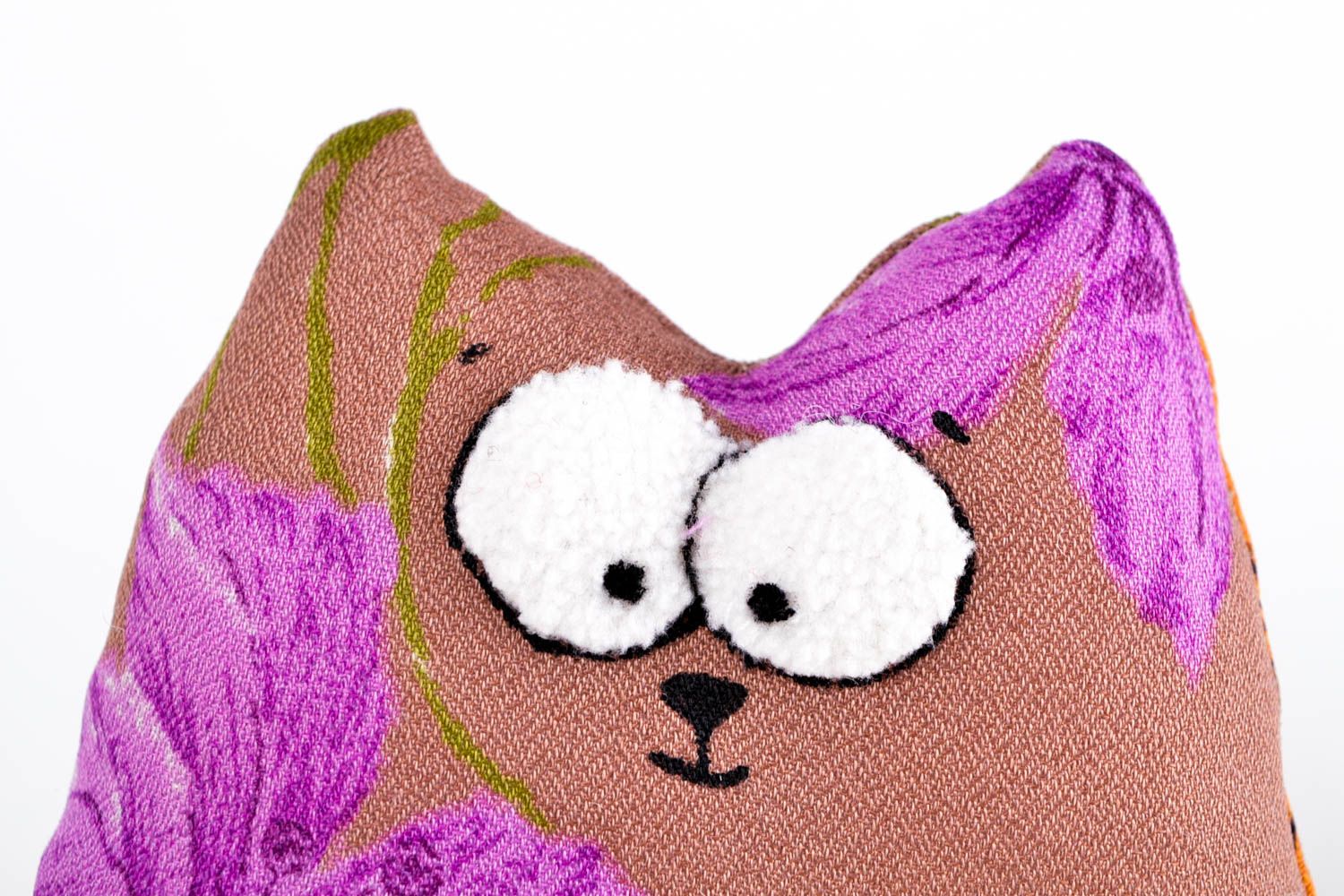 Peluche chat violet Jouet fait main en tissus à fleurs Cadeau pour enfant photo 4