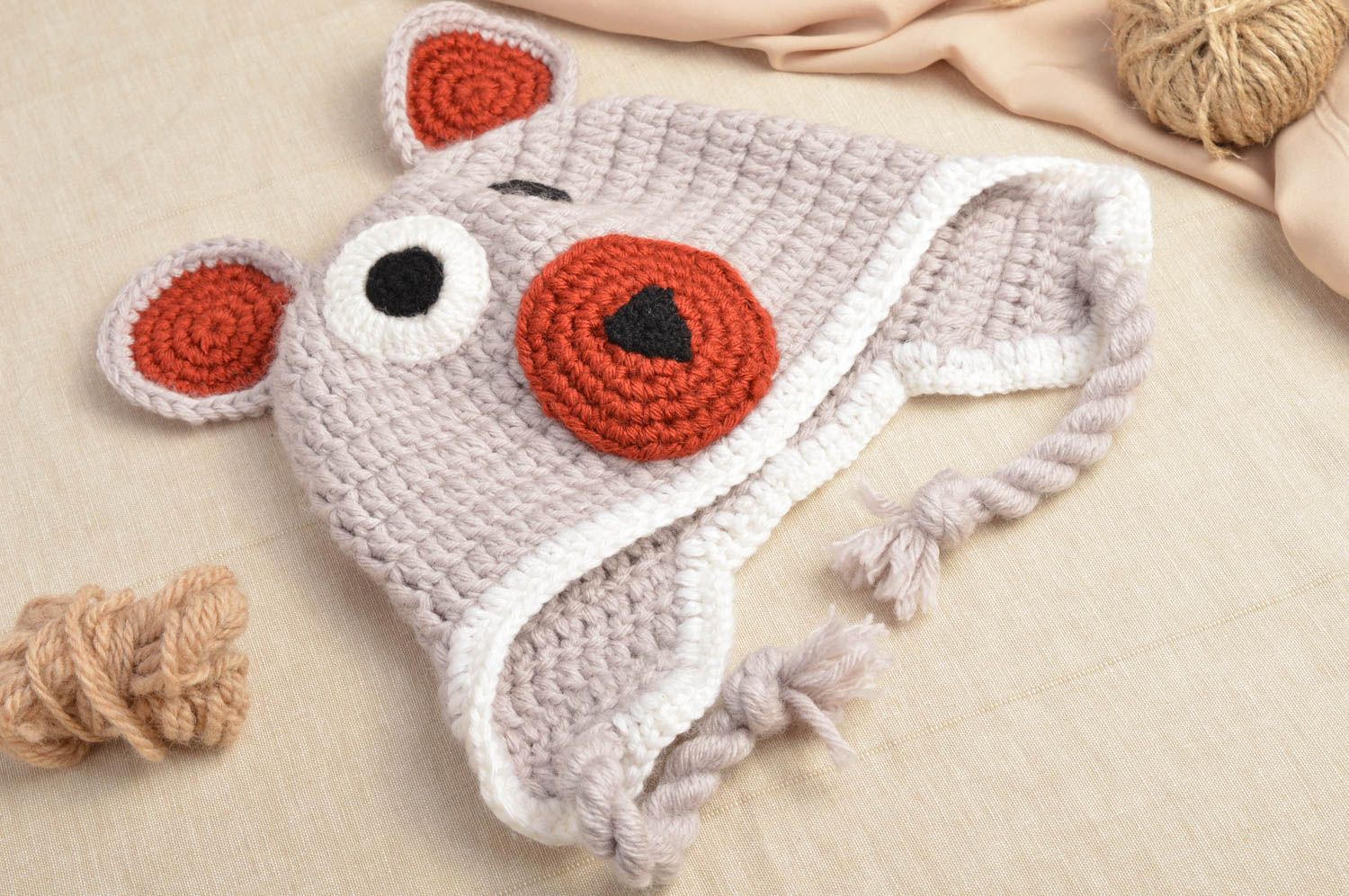 Crocheted cap in shape of dog unusual beautiful children cap accessory for kids photo 1