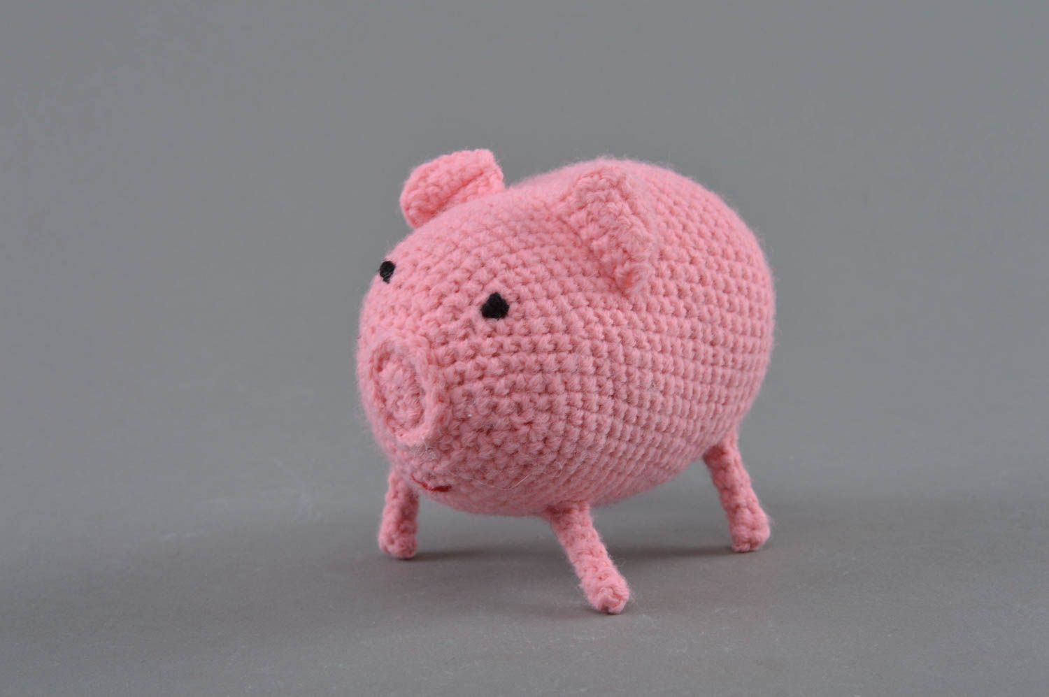 Beautiful pink handmade crochet soft toy pig for children and decor photo 1
