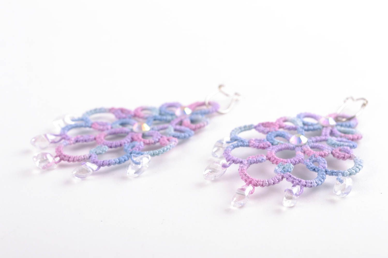 Tatting earrings with beads photo 4