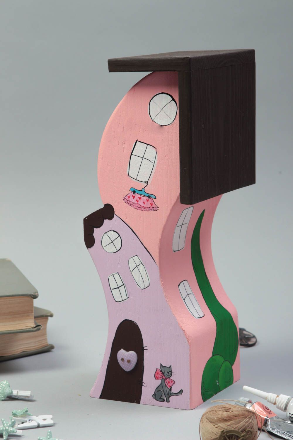 Handmade Deko Haus Figur aus Holz schöne Dekoration Designer Geschenk  foto 1