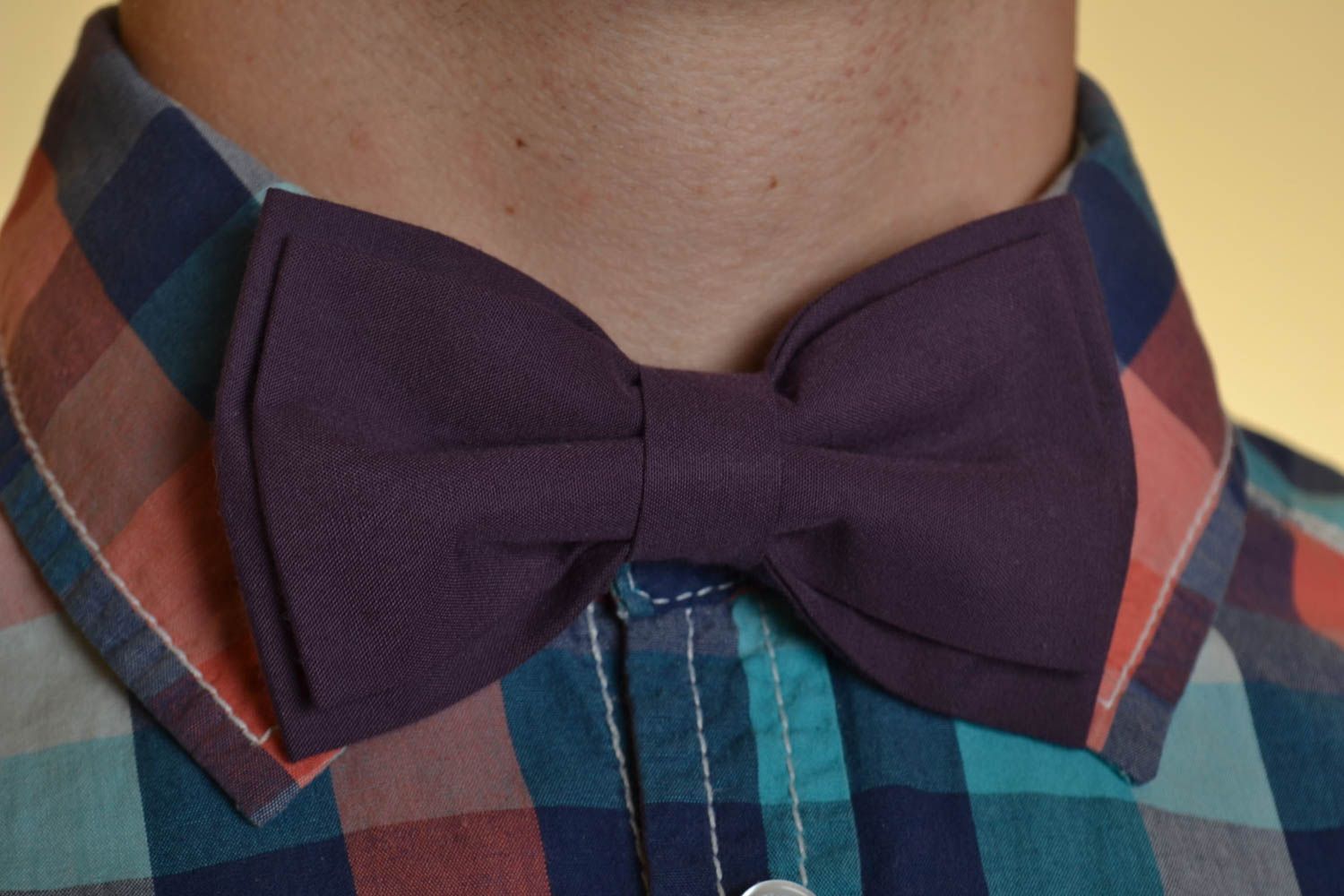 Beautiful handmade designer fabric bow tie of dark violet color photo 1