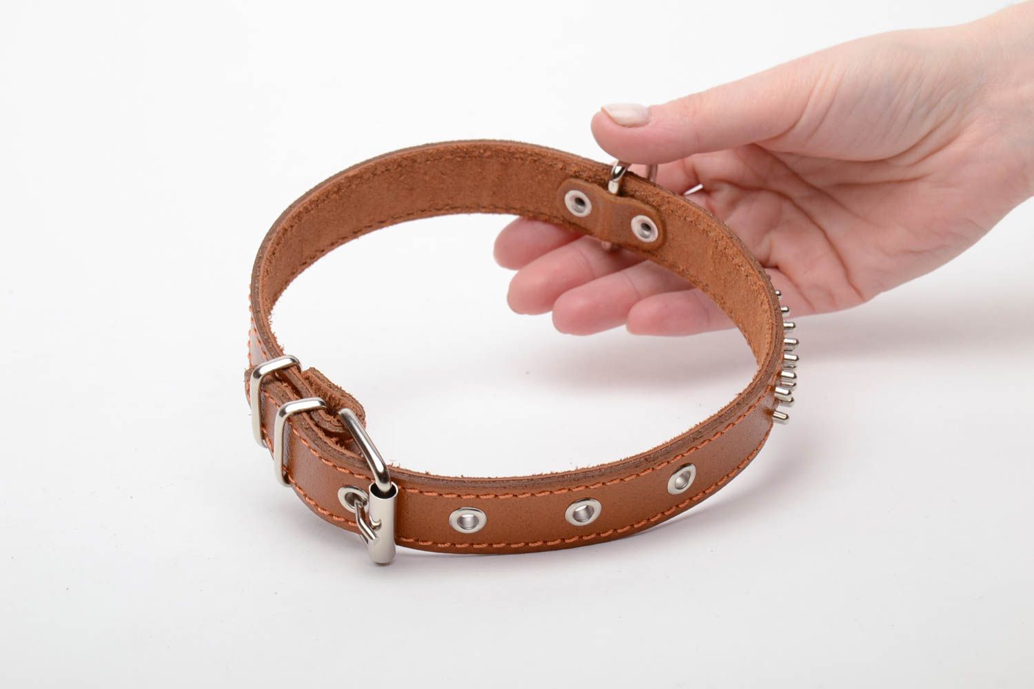 Leather dog collar of brown color photo 5