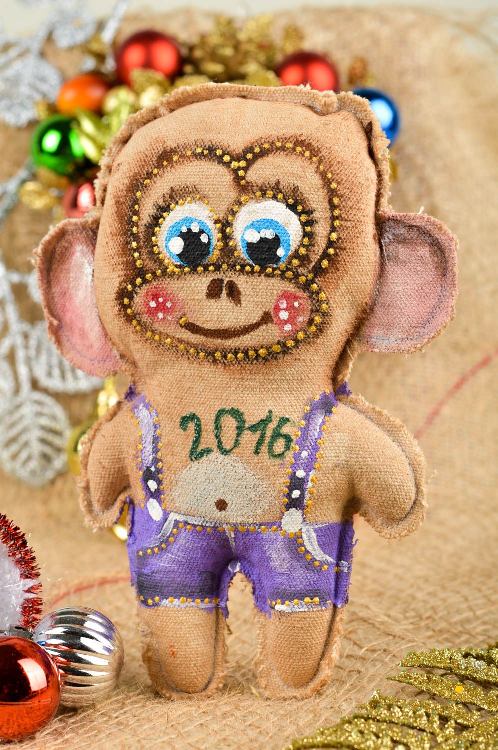 Mono de peluche hermoso artesanal juguete de tela original decoración de casa foto 1