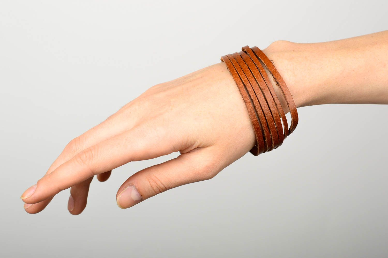 Brown handmade leather bracelet womens wrist bracelet leather goods gift ideas photo 2