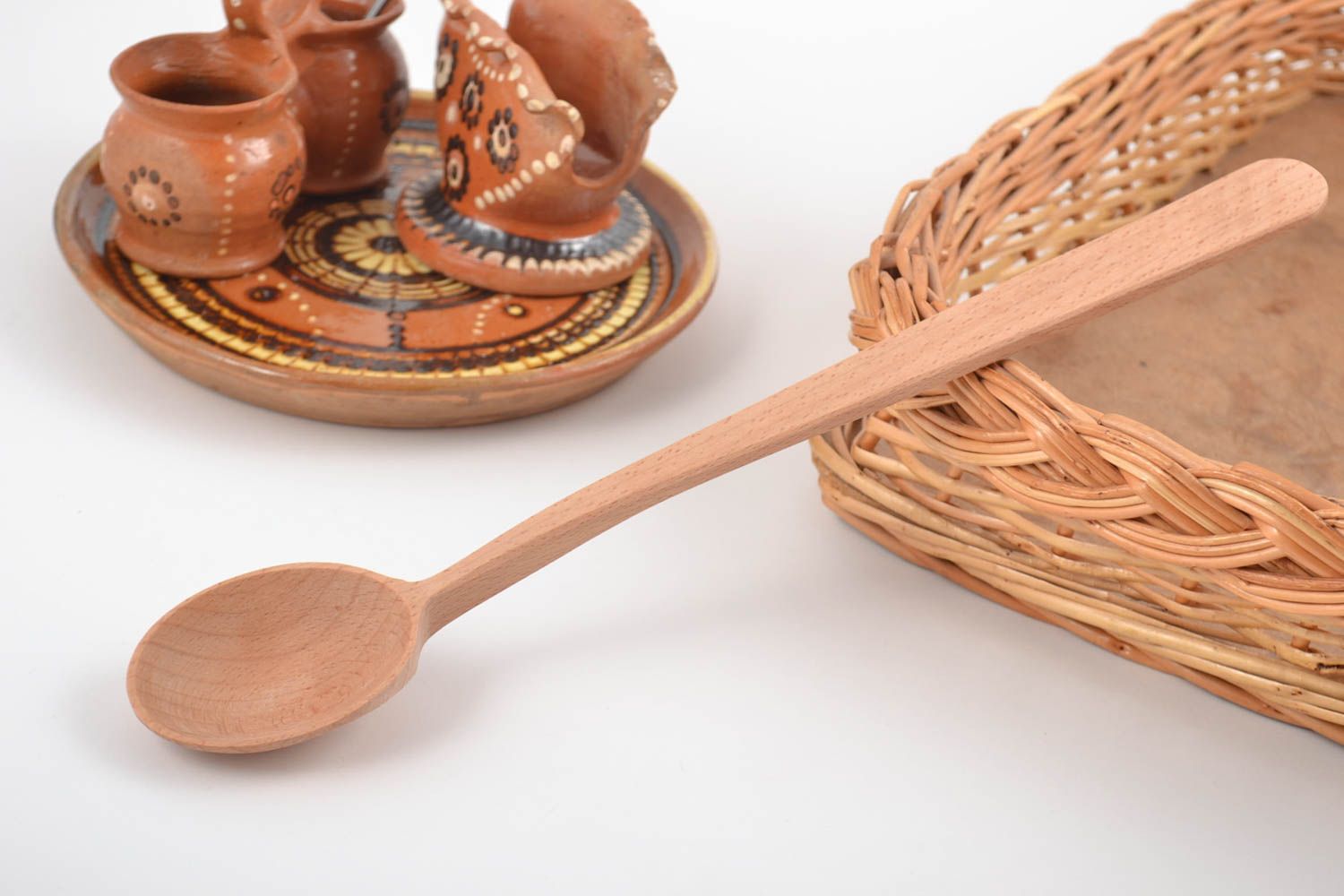 Handmade eco friendly polished boiled beech wood tea spoon with long handle photo 1