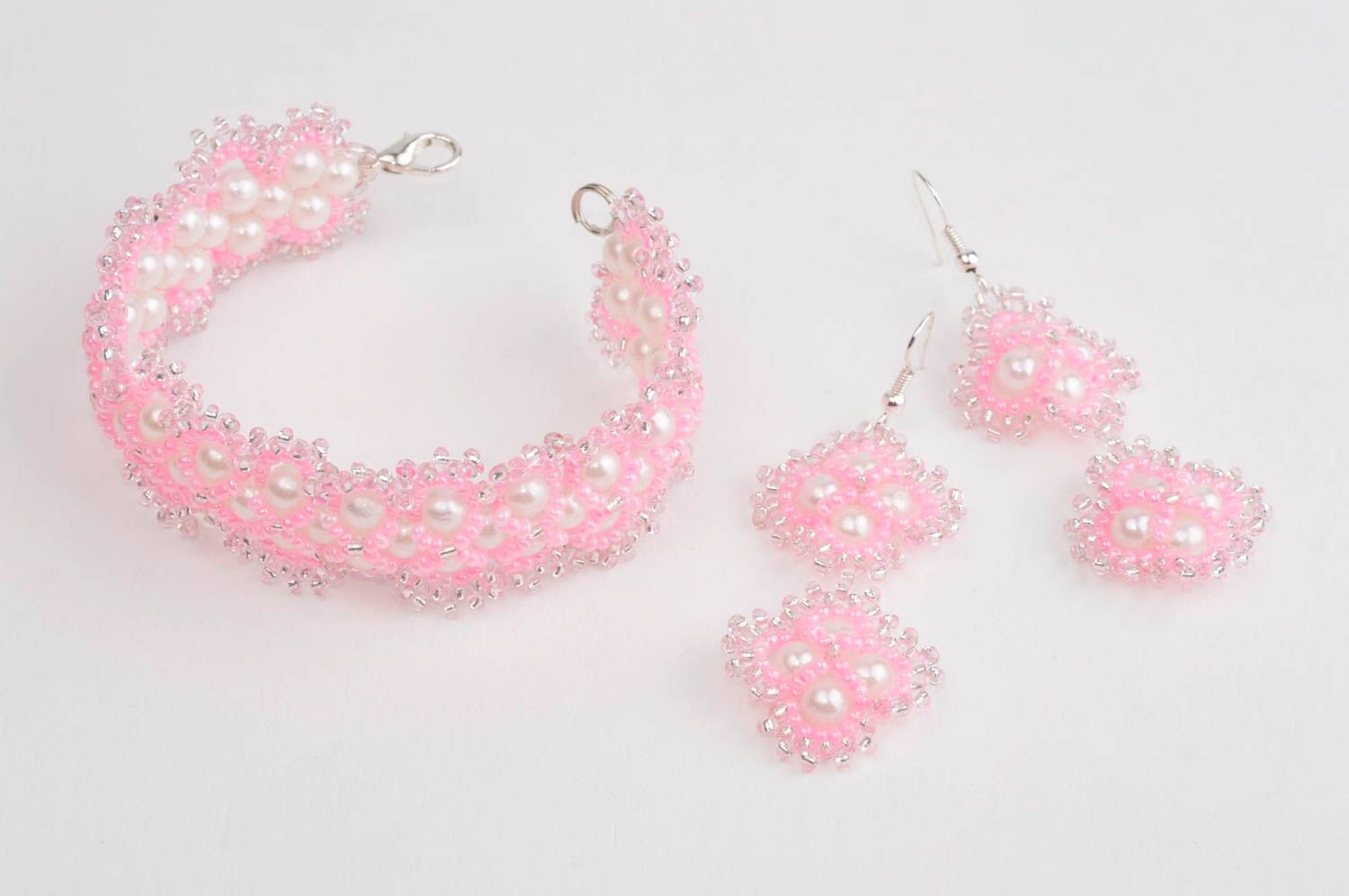 Mode Schmuck Set handmade Schmuck Rocailles Armband und Ohrringe für Damen rosa  foto 4