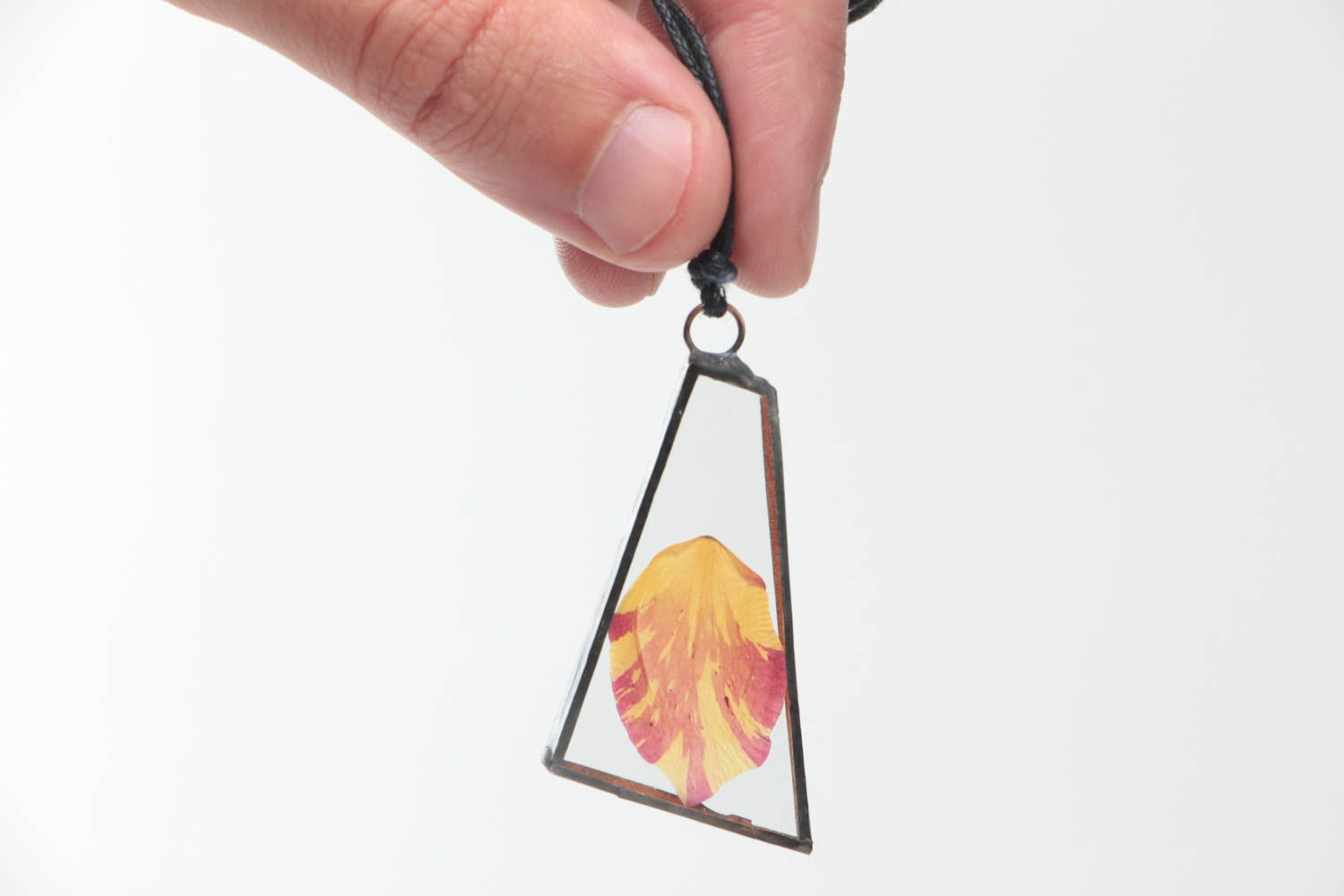 Beautiful handmade designer stained glass pendant with real flower Rose Petal photo 5