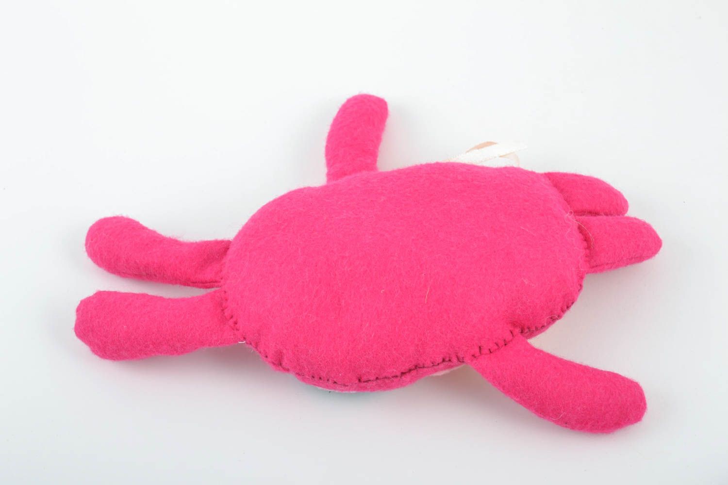 Мягкая игрушка в виде зайца из фетра ручной работы розовая небольшая для ребенка фото 3