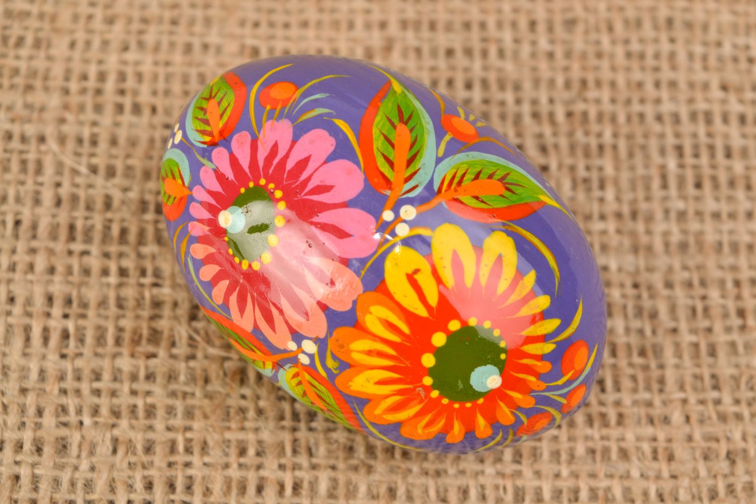 Handmade decorative wooden Easter egg with traditional Petrikivka painting  photo 1