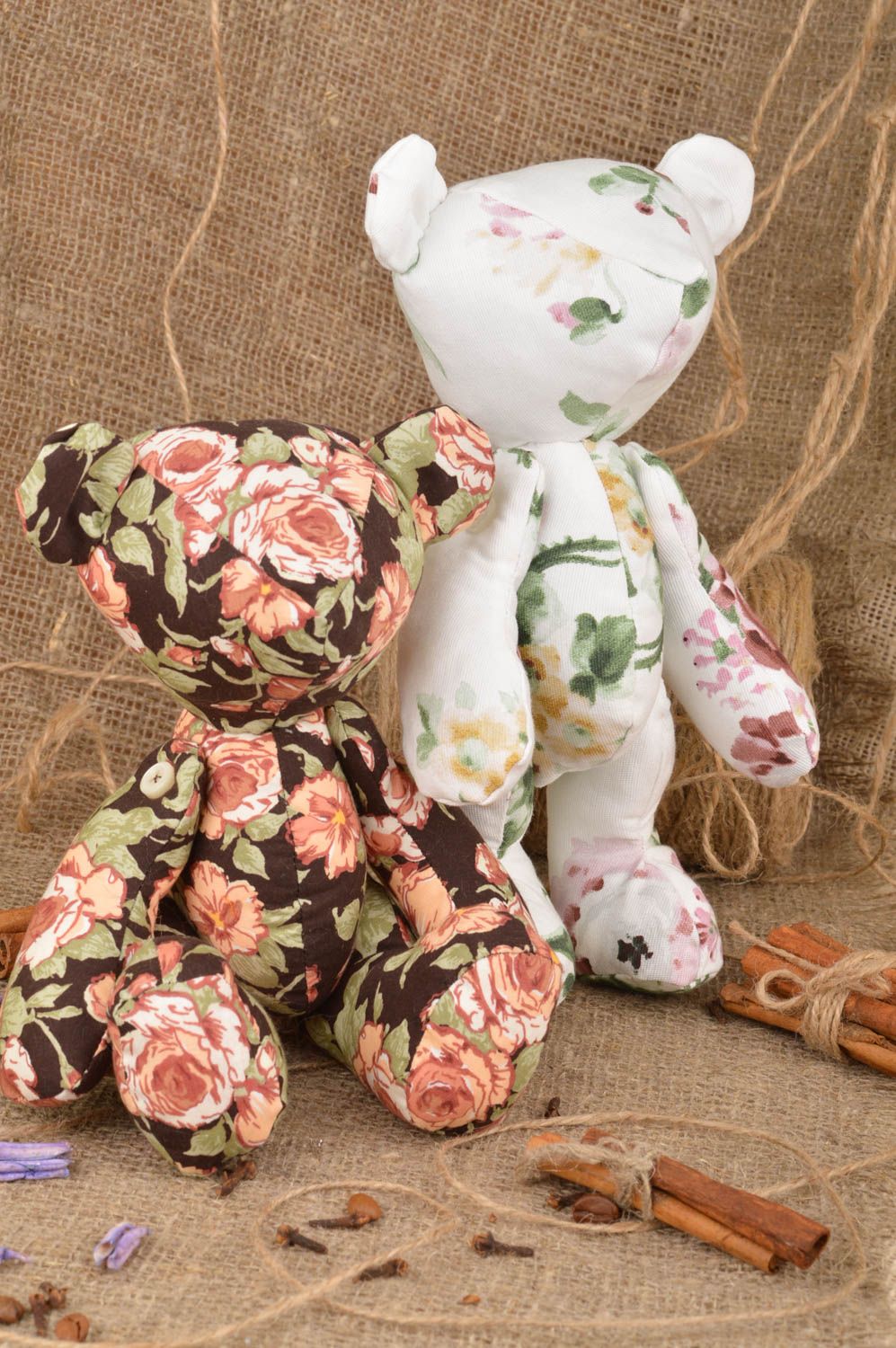 Set of 2 handmade children's soft toys sewn of cotton fabric Bears Friends photo 1