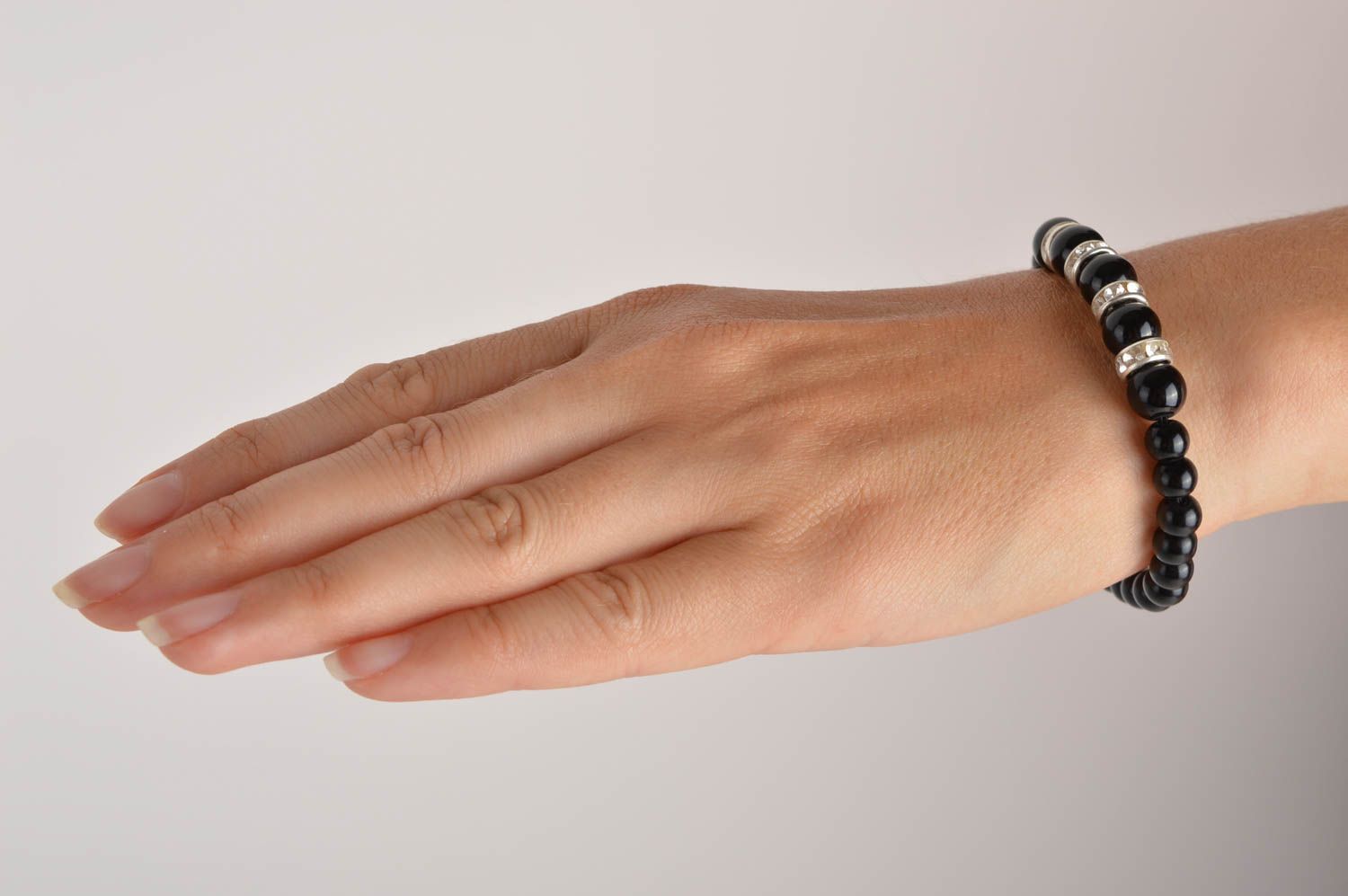 Handmade black thin bracelet unusual beaded bracelet present for woman photo 6
