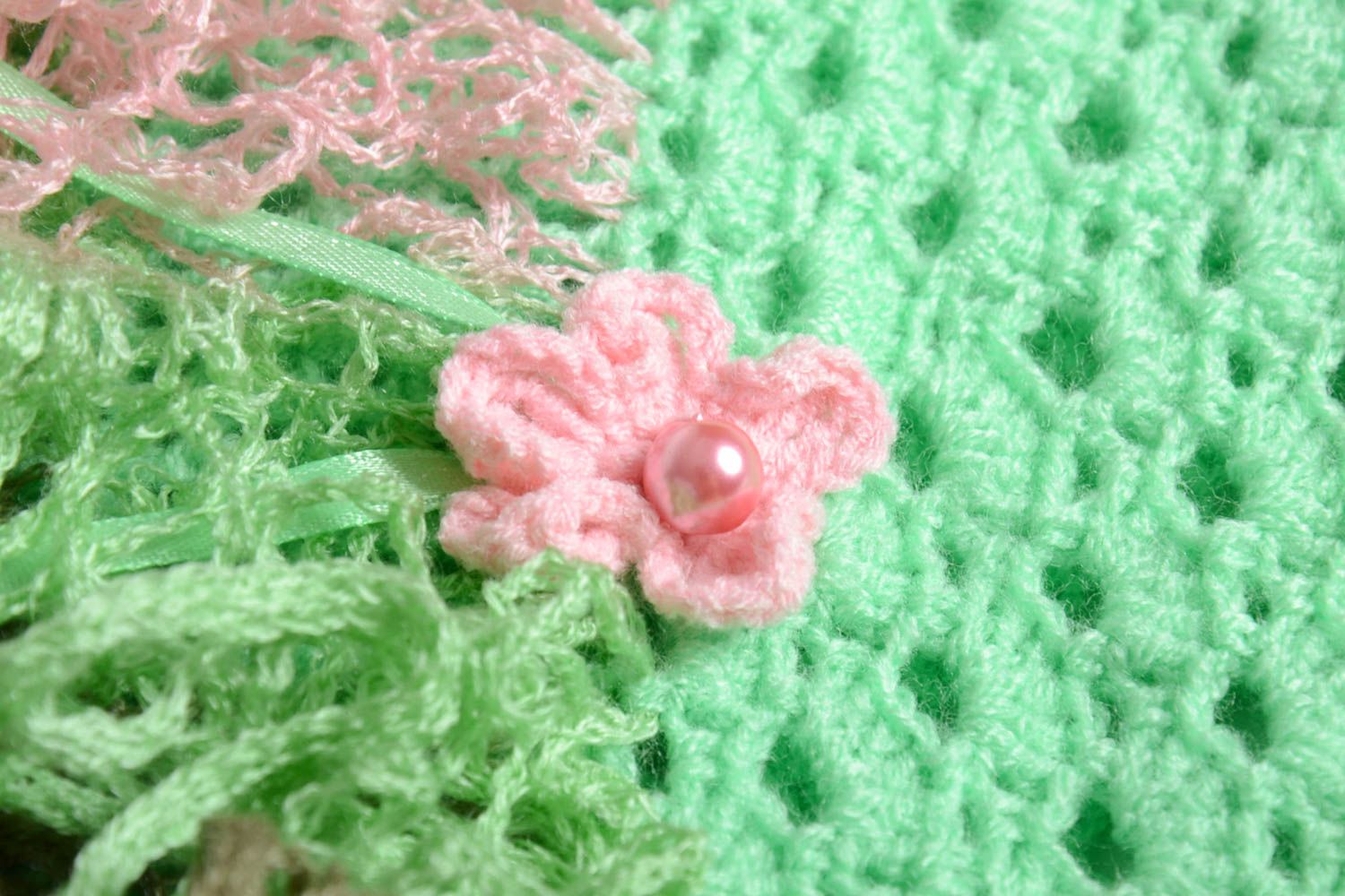 Jupe fille fait main Jupe tricot au crochet design vert rose Vêtement fille photo 4
