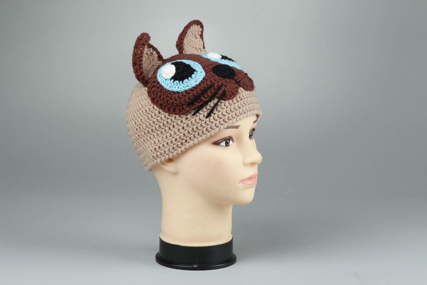 Bonnet tricoté pour enfant Chat heureux photo 1