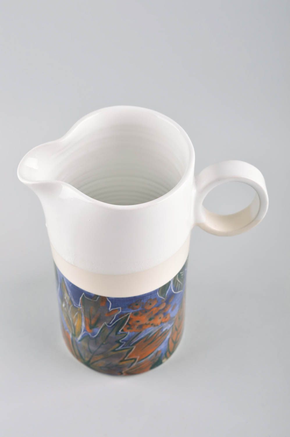 Handmade Keramik Karaffe Küchen Zubehör Krug aus Ton mit Muster bemalt foto 4