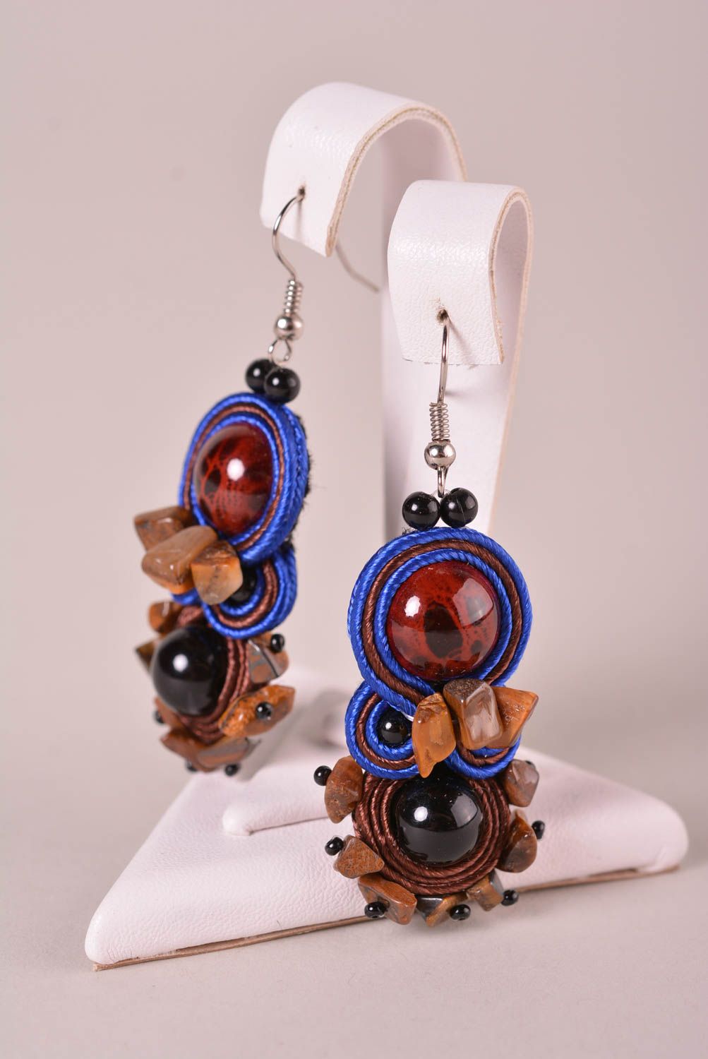 Handmade fashion jewelry soutache earrings blue earrings big earrings girls gift photo 1